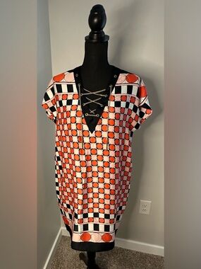 NWOT Michael Kors Geometric Gold Chain Lace-Up Mini Shift Dress